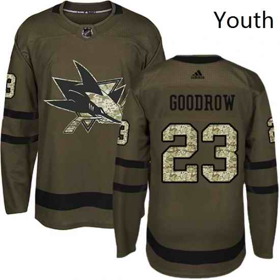 Youth Adidas San Jose Sharks 23 Barclay Goodrow Authentic Green Salute to Service NHL Jersey